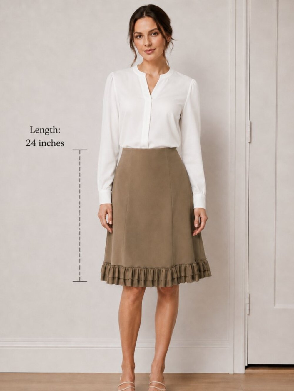 DKNY Brown Taupe Ruffle Hem Skirt Size Small Side Zip
